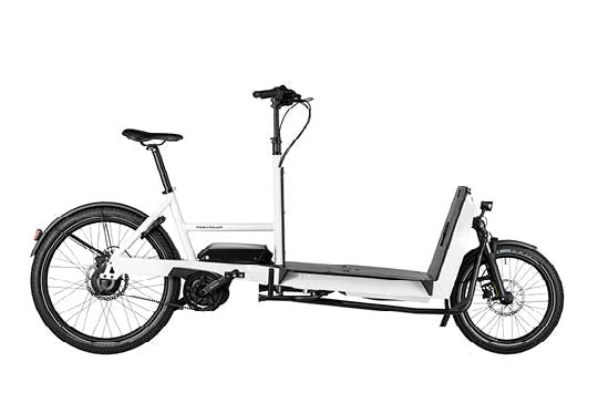 Riese & Muller Transporter2 65 Cargo EBike, White with Boards EBike | Electric Bikes Brisbane